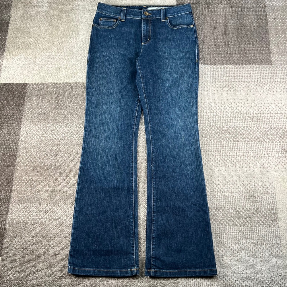 Y2K DKNY Jeans Womens Size 8 Blue Dark Wash Bootcut Denim Pants Whiskered
